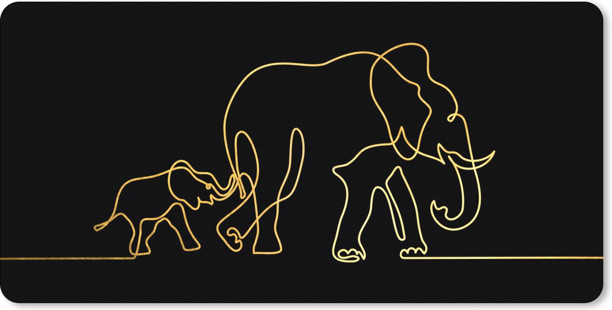 Muismat XXL 90x45 cm - Bureau onderlegger - Bureau mat Olifant - Goud - Zwart - Lijn - Simpel - Bureaumat - Gaming mousepad xl - Bureaulegger groot - Computer deskmat