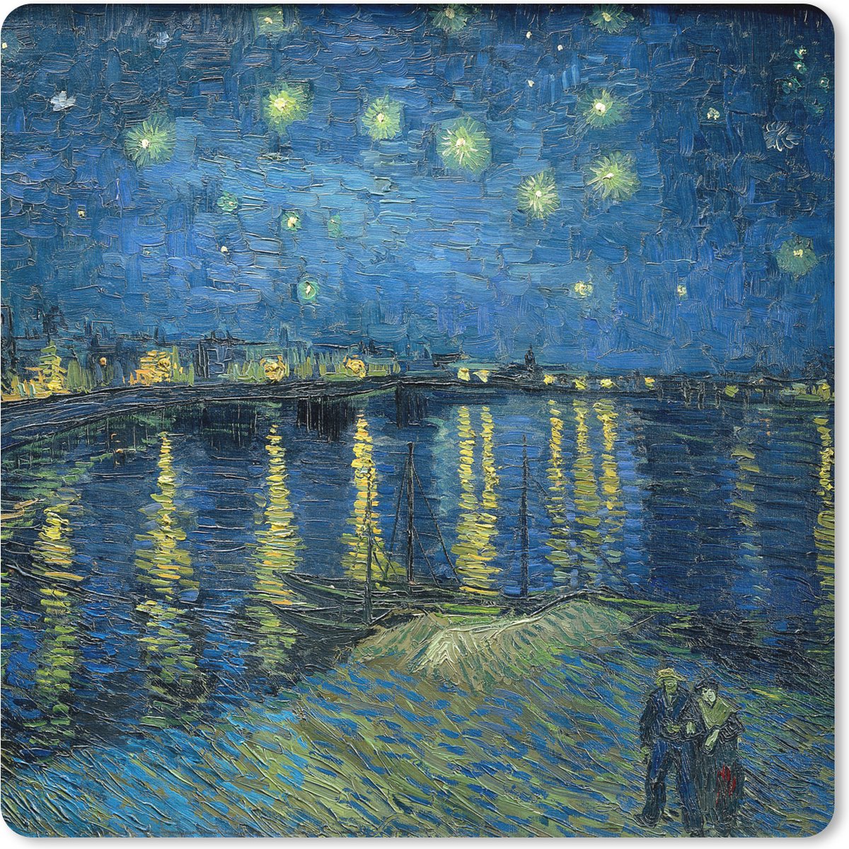 Muismat XXL 40x40 cm - Bureau onderlegger - Bureau mat De Sterrennacht - Schilderij van Vincent van Gogh - Bureaumat - Gaming mousepad xl - Bureaulegger groot - Computer deskmat