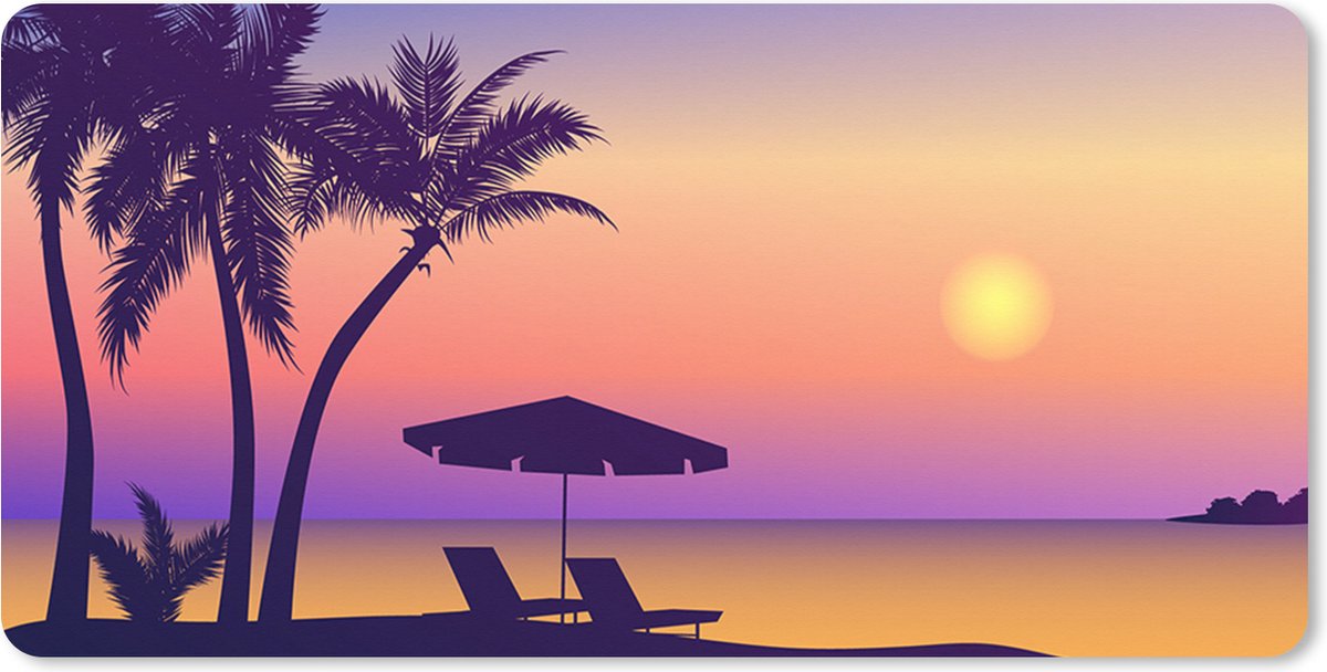 Muismat XXL 90x45 cm - Bureau onderlegger - Bureau mat Strandstoel - Parasol - Zomer - Illustratie - Bureaumat - Gaming mousepad xl - Bureaulegger groot - Computer deskmat