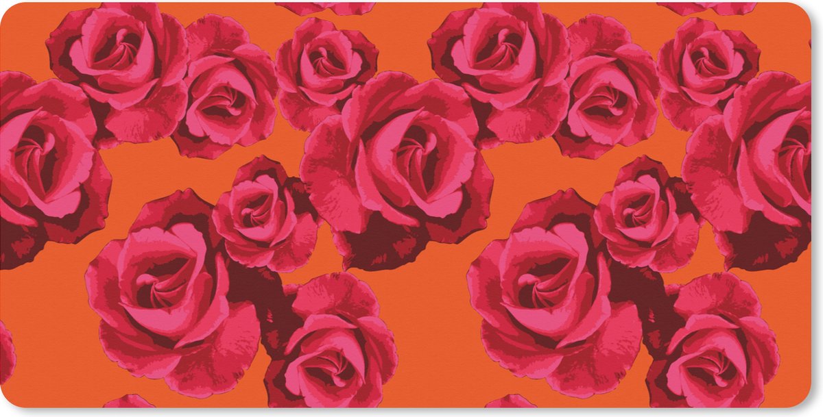 Muismat XXL 100x50 cm - Bureau onderlegger - Bureau mat Rozen - Oranje - Patroon - Bureaumat - Gaming mousepad xl - Bureaulegger groot - Computer deskmat