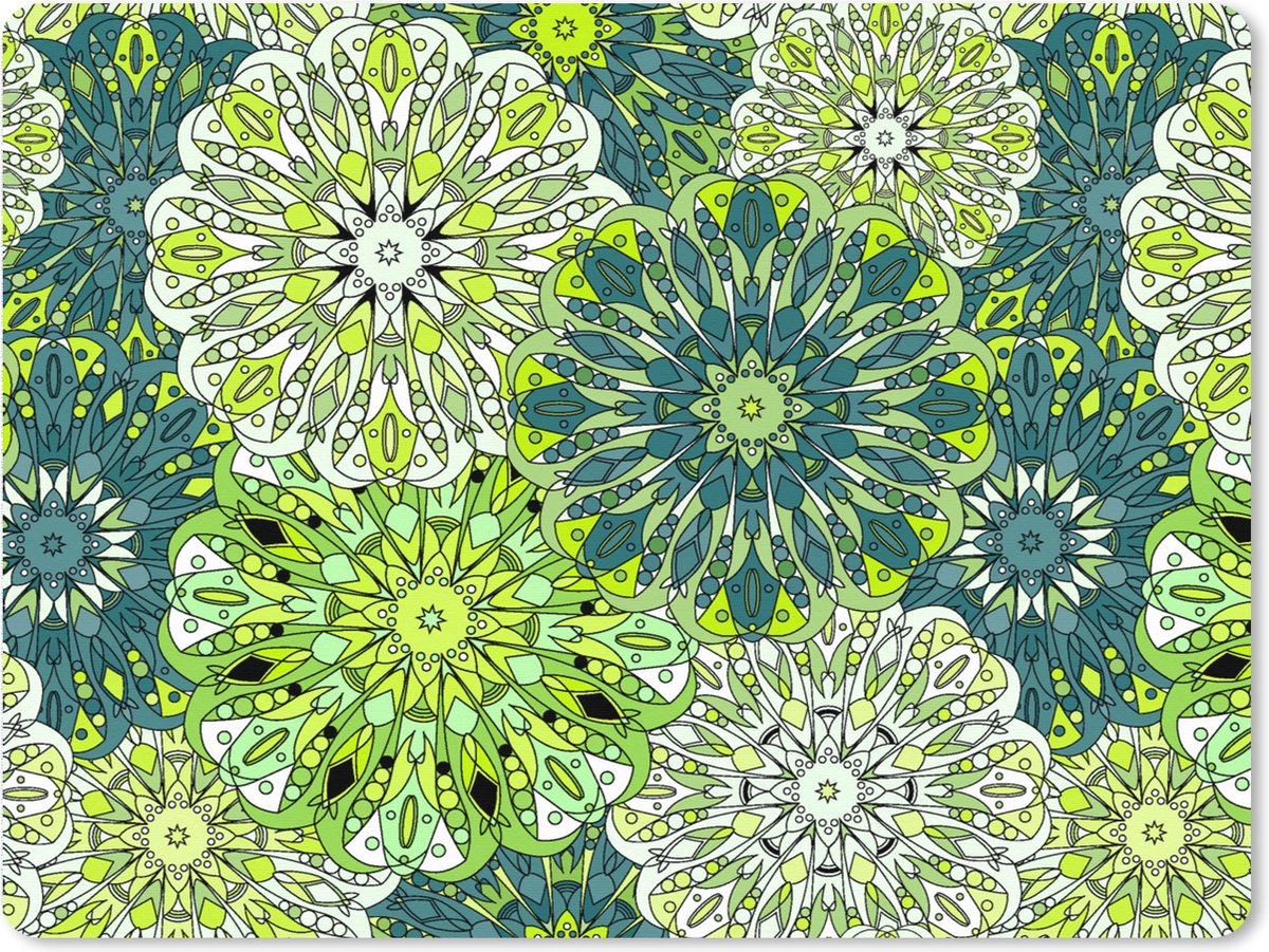 Muismat XXL 80x60 cm - Bureau onderlegger - Bureau mat Mandala - Limoen - Groen - Patronen - Bureaumat - Gaming mousepad xl - Bureaulegger groot - Computer deskmat