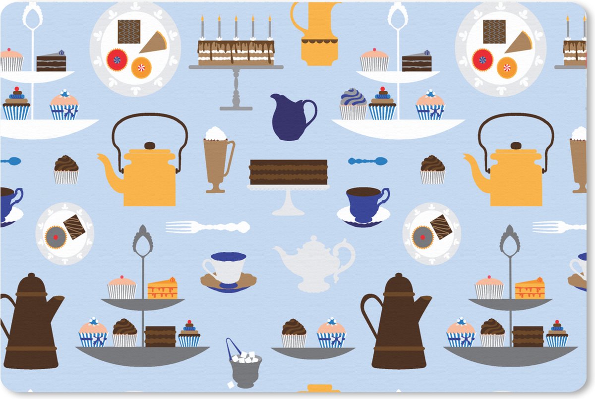 Muismat XXL 120x80 cm - Bureau onderlegger - Bureau mat Patronen - Cupcake - Theepot - Thee - Bureaumat - Gaming mousepad xl - Bureaulegger groot - Computer deskmat