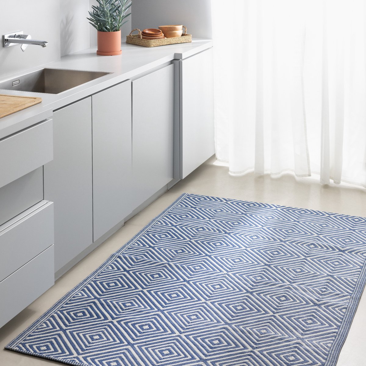 Buitenkleed - Balkon, Terras, Keuken Jute-Look Tapijt - Blauw/Beige - 200x275cm - LAYLA