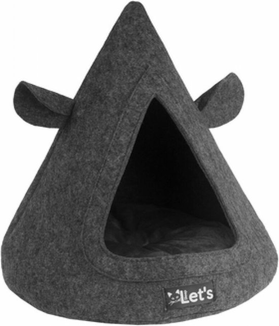 Let’s Sleep Pet Cave TeePee – Overdekte katten mand – Kattenhol – Cat Cave – Tipi voor katten – Katteniglo voor een warme veilige plek – Antraciet – Milieuvriendelijke materialen – Extra zacht
