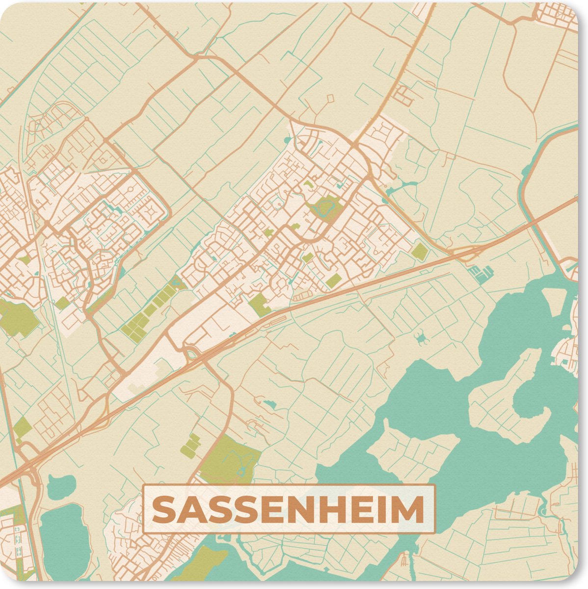 Muismat 30x30 cm - Mousepad Sassenheim - Kaart - Plattegrond - Stadskaart - Muismatten - Stadskaart