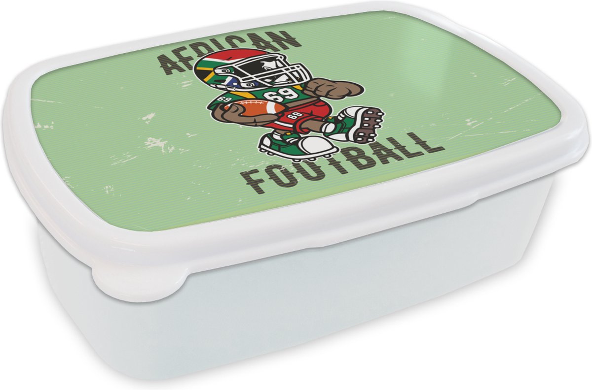 Broodtrommel Wit - Lunchbox - Brooddoos - Rugby - Afrika - Vintage - 18x12x6 cm - Volwassenen