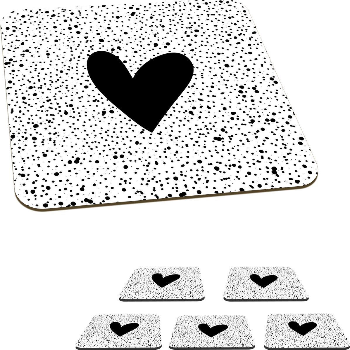 Onderzetters voor glazen - Hartje - Design - Wit - 10x10 cm - Glasonderzetters - 6 stuks