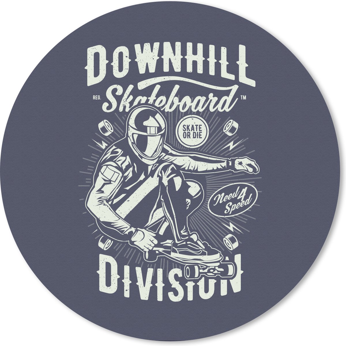 Muismat rond 50x50 cm - Mousepad Skateboard - Blauw - Vintage - Ronde muismatten