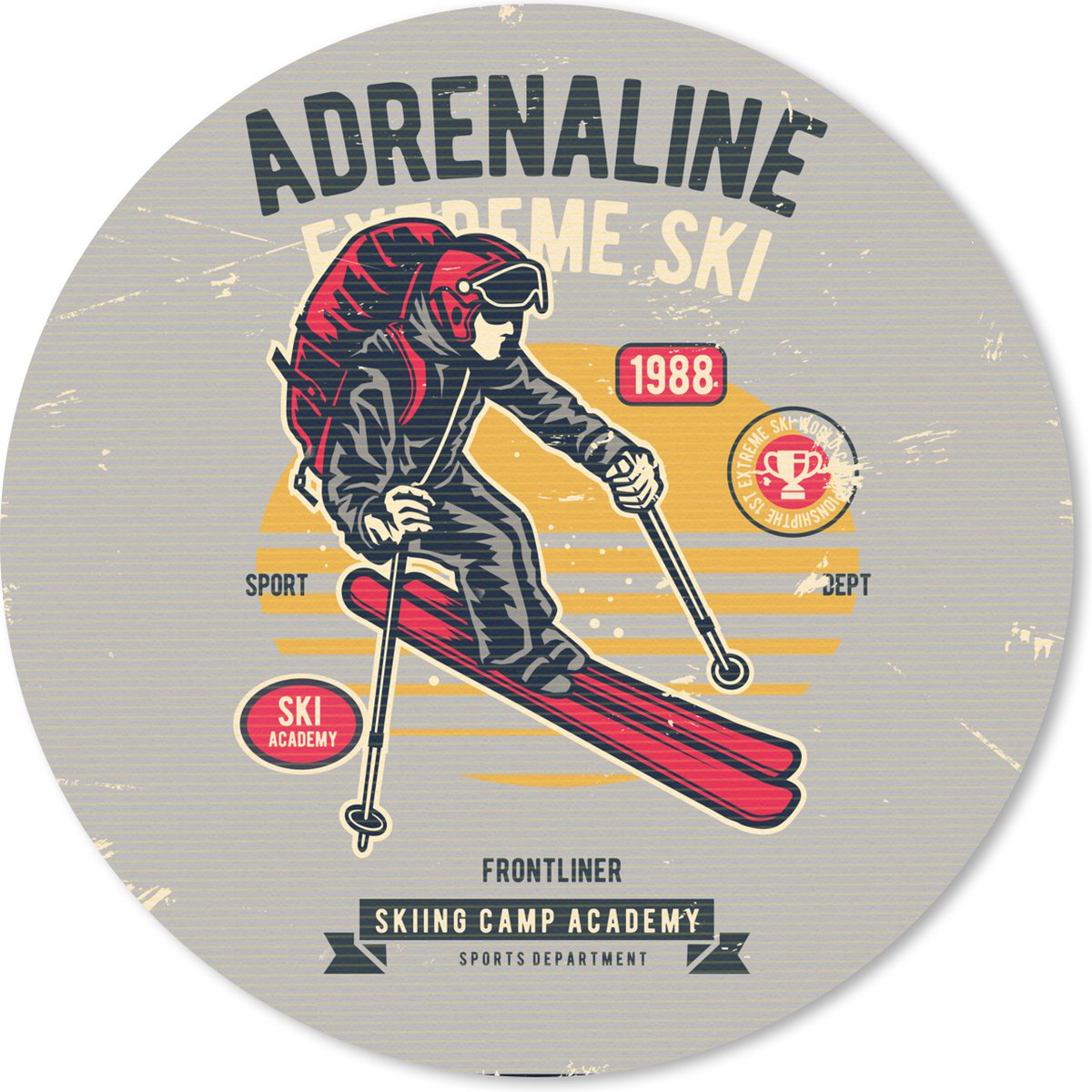 Muismat rond 30x30 cm - Mousepad Ski - Sport - Vintage - Ronde muismatten