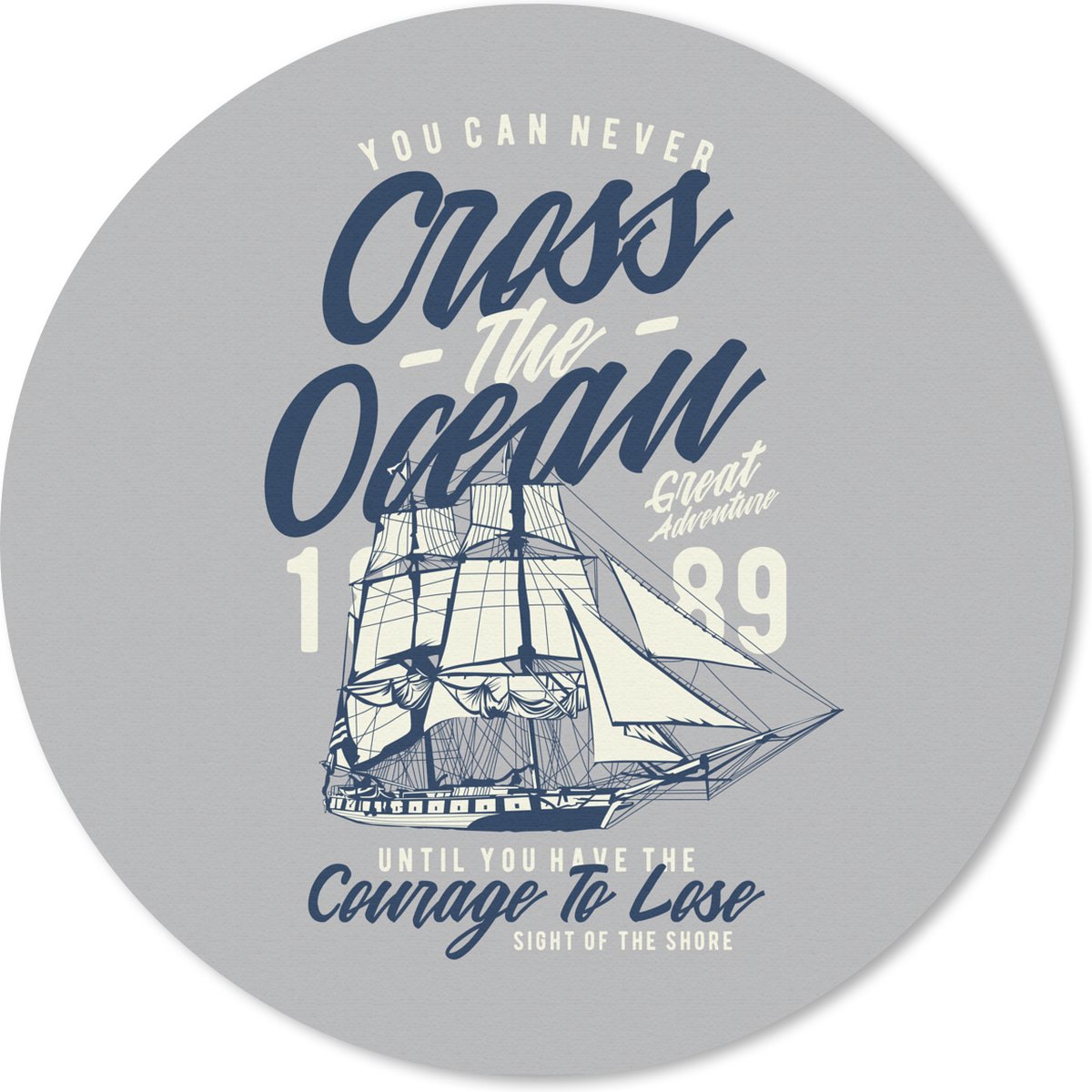 Muismat rond 30x30 cm - Mousepad Zeilboot - Grijs - Vintage - Ronde muismatten