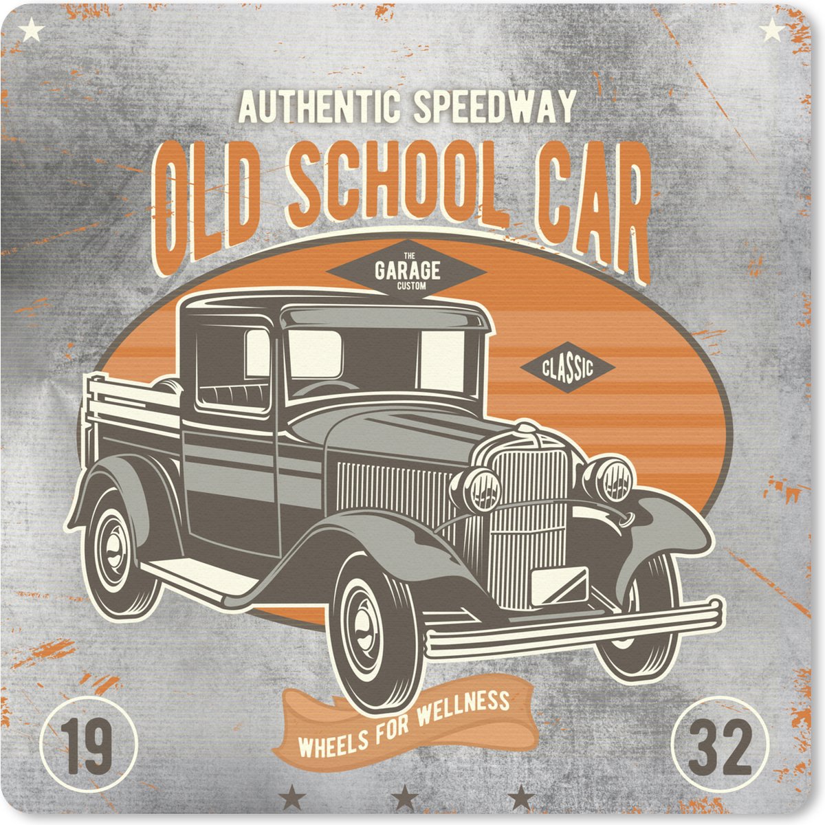 Muismat 20x20 cm - Mousepad Mancave - Auto - Retro - Oldtimer - Muismatten
