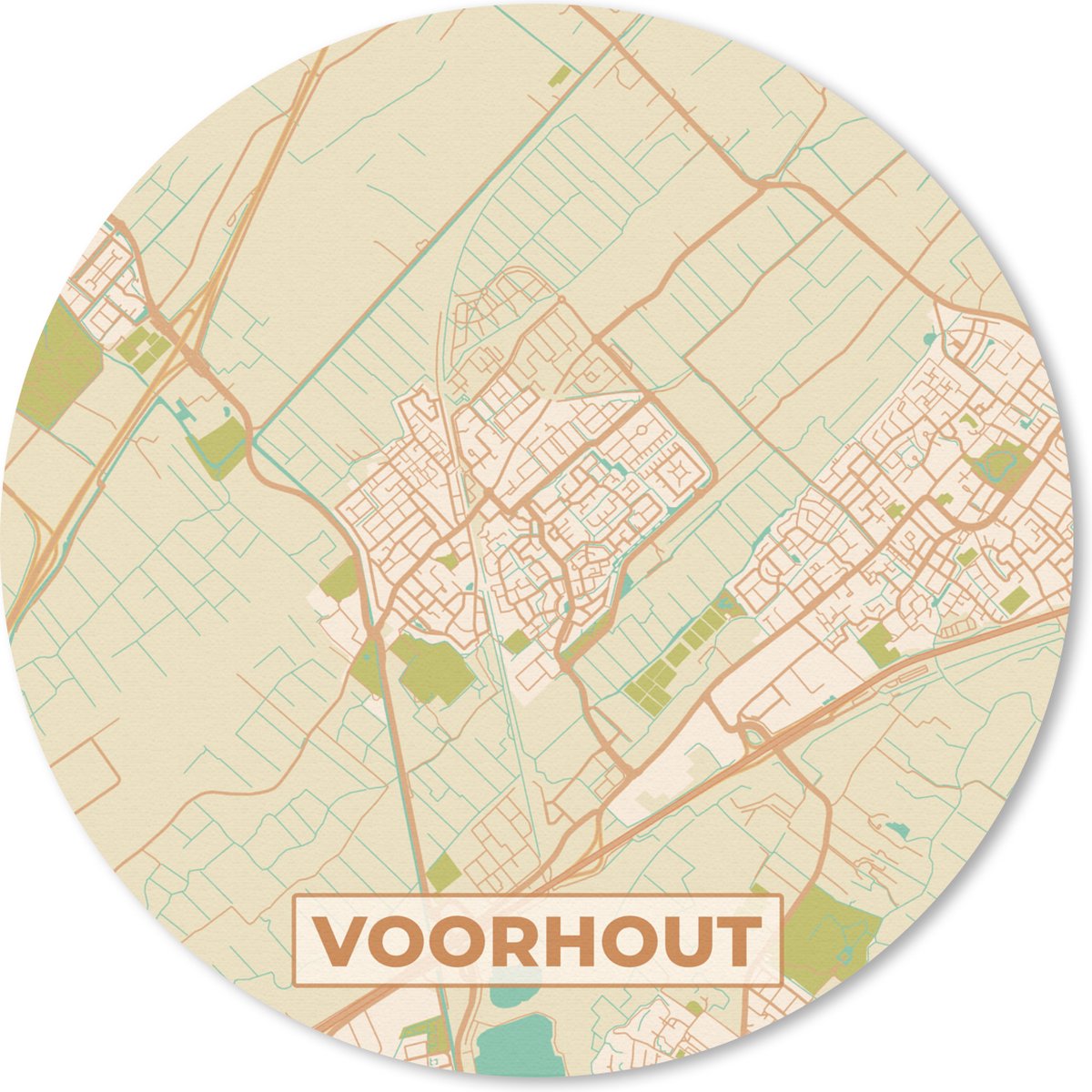 Muismat rond 50x50 cm - Mousepad Stadskaart - Voorhout - Vintage - Kaart - Plattegrond - Ronde muismatten - Stadskaart