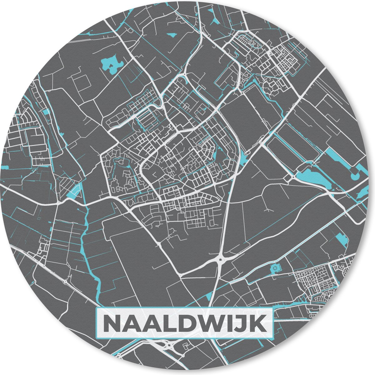 Muismat rond 50x50 cm - Mousepad Plattegrond - Kaart - Stadskaart - Naaldwijk - Ronde muismatten - Stadskaart