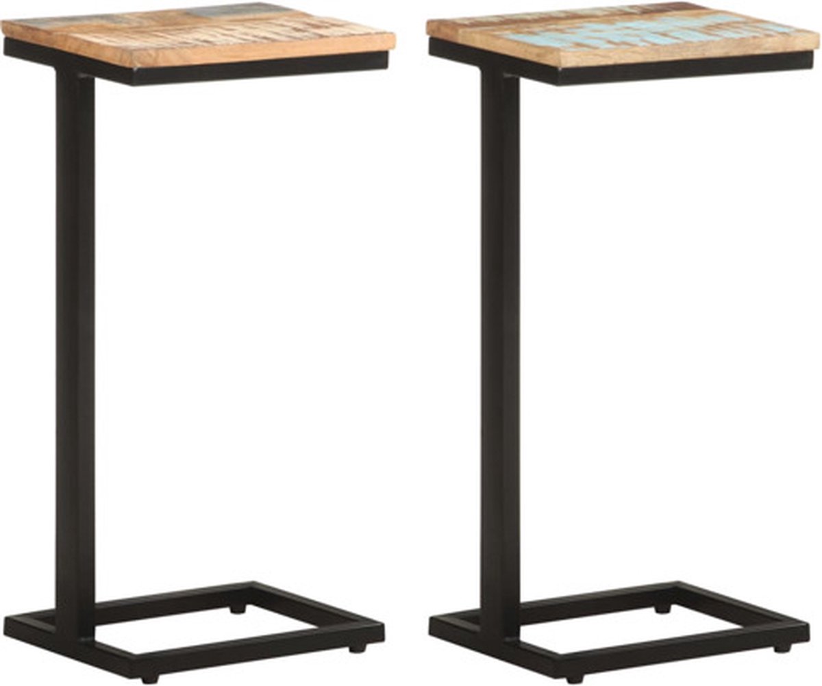 vidaXL Bijzettafels - 2 - st - 31,5x24,5x64,5 - cm - massief - gerecycled - hout Bruin