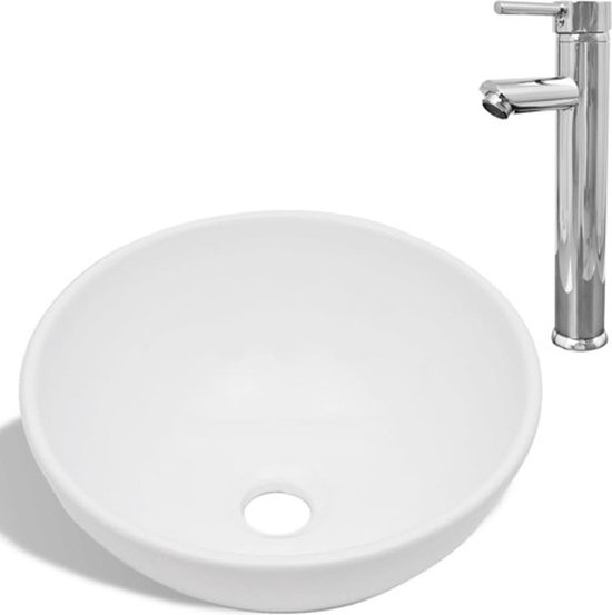 vidaXL Badkamerwastafel met mengkraan ovaal keramiek wit