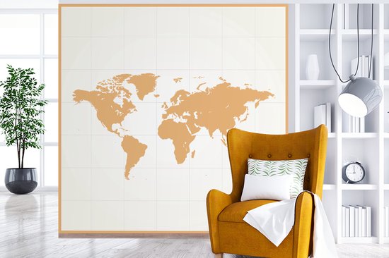 Papier peint photo vinyle - Carte du monde minimaliste en orange | Papier peint Wereldkaart largeur 280 cm x hauteur 280 cm - Tirage photo sur papier peint (disponible en 7 tailles)