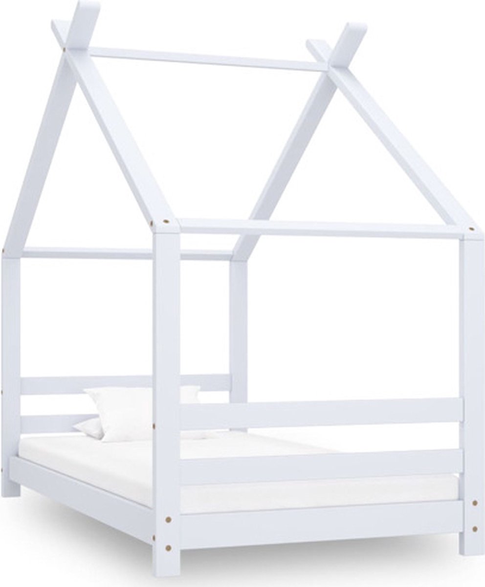 vidaXL Kinderbedframe - massief - grenenhout - wit - 80x160 - cm