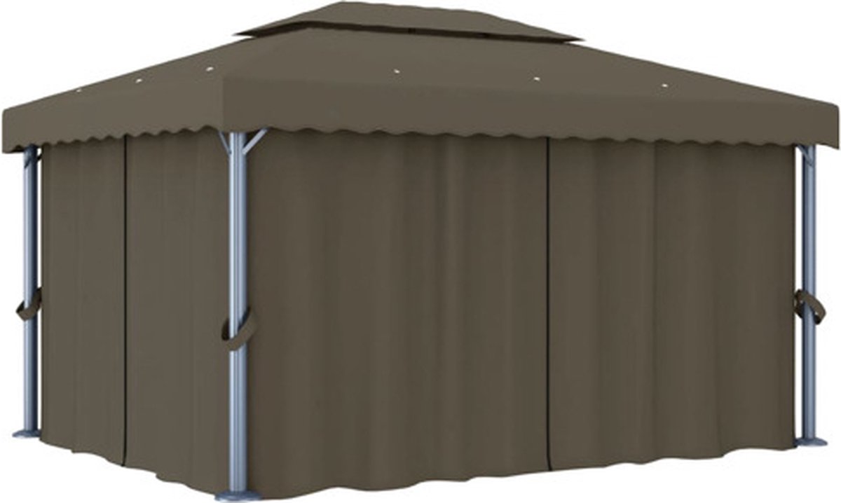 vidaXL - Prieel - met - gordijn - 4x3 - m - aluminium - taupe