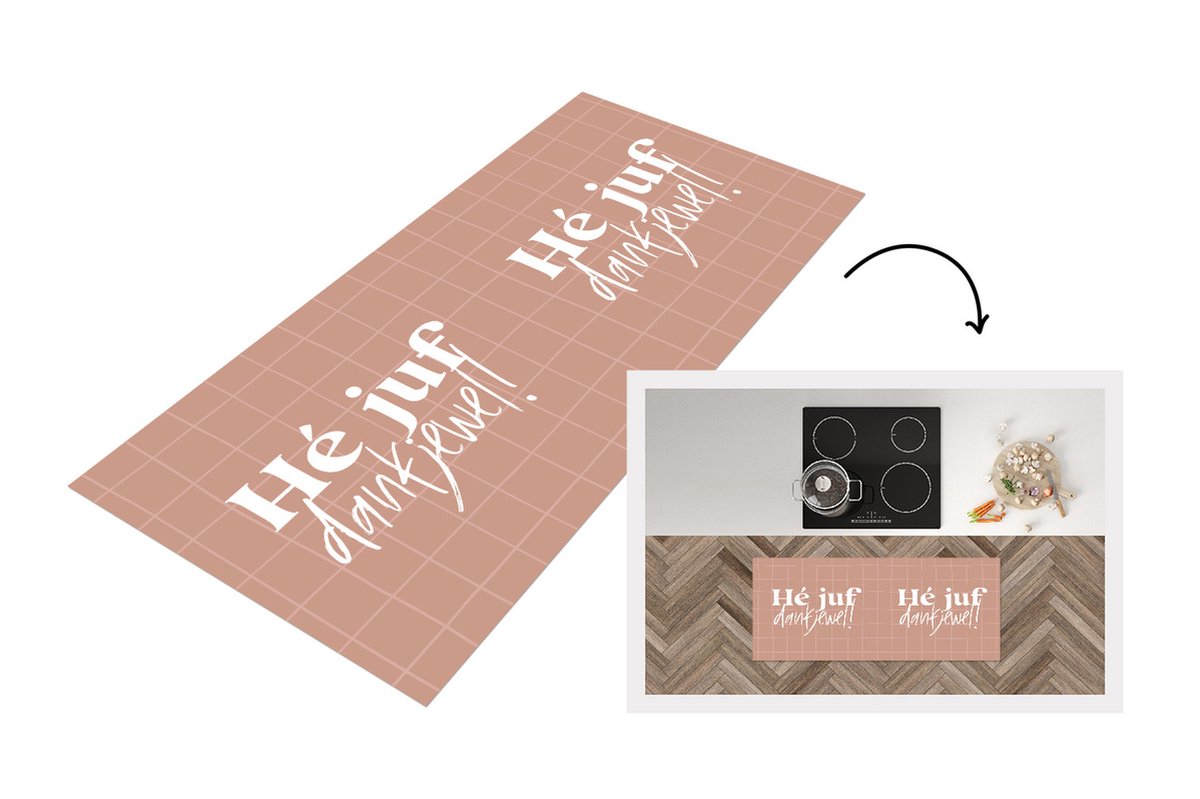 KitchenYeah Keukenloper - Loper keuken - Spreuken - Quotes - Juf - Hé juf dankjewel! - 120x50 cm - Keukenloper vinyl Multicolor