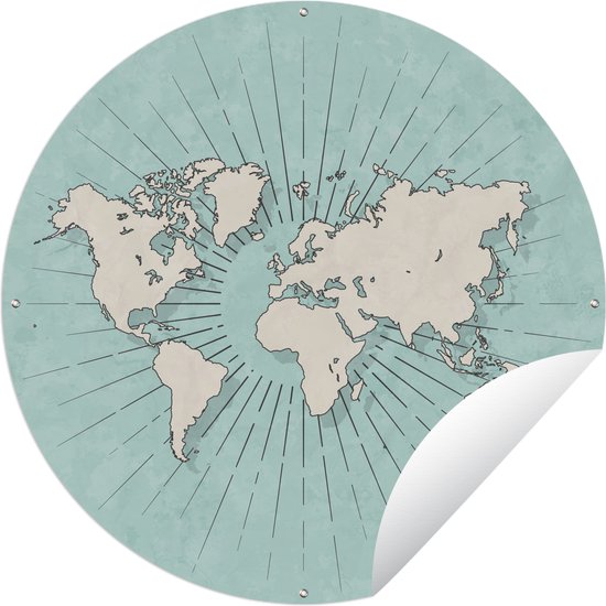 Tuincirkel Wereldkaart - Retro - Blauw - Tuinposter