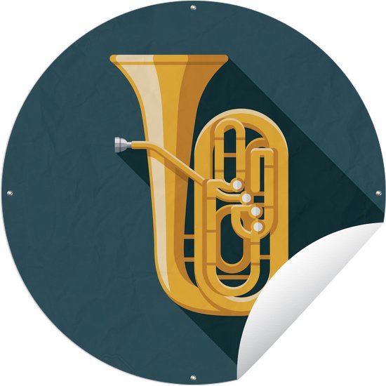 Tuincirkel Een pictogram illustratie van een gouden tuba - 120x120 cm - Ronde Tuinposter - Buiten XXL / Groot formaat!