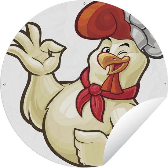 Tuincirkel Een illustratie van een kip die kok is - 60x60 cm - Ronde Tuinposter - Buiten