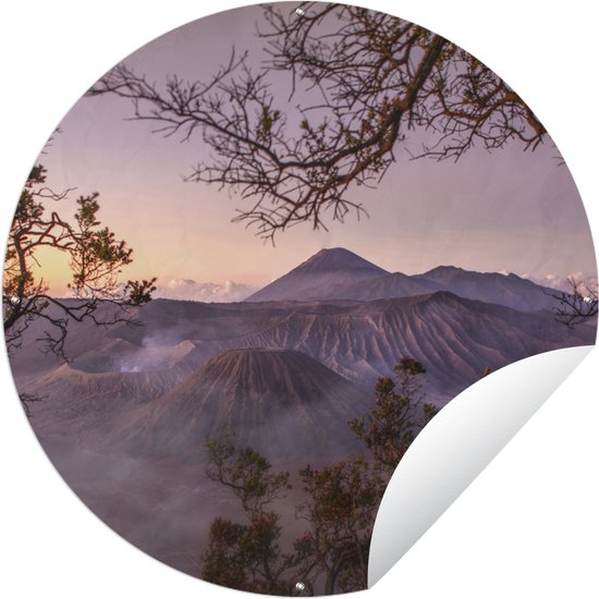 Tuincirkel Vulkaan - Indonesië - Java - 120x120 cm - Ronde Tuinposter - Buiten XXL / Groot formaat!