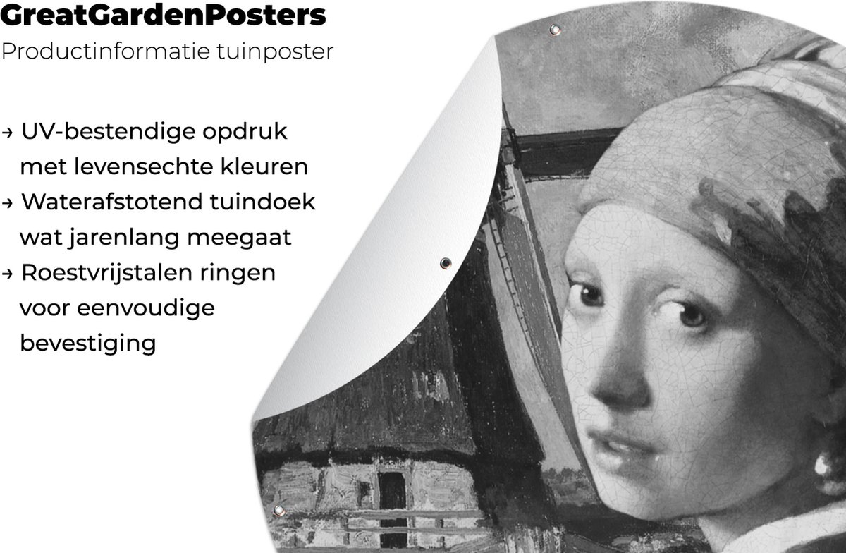 Tuincirkel Het meisje met de parel - Johannes Vermeer - Zwart - Wit