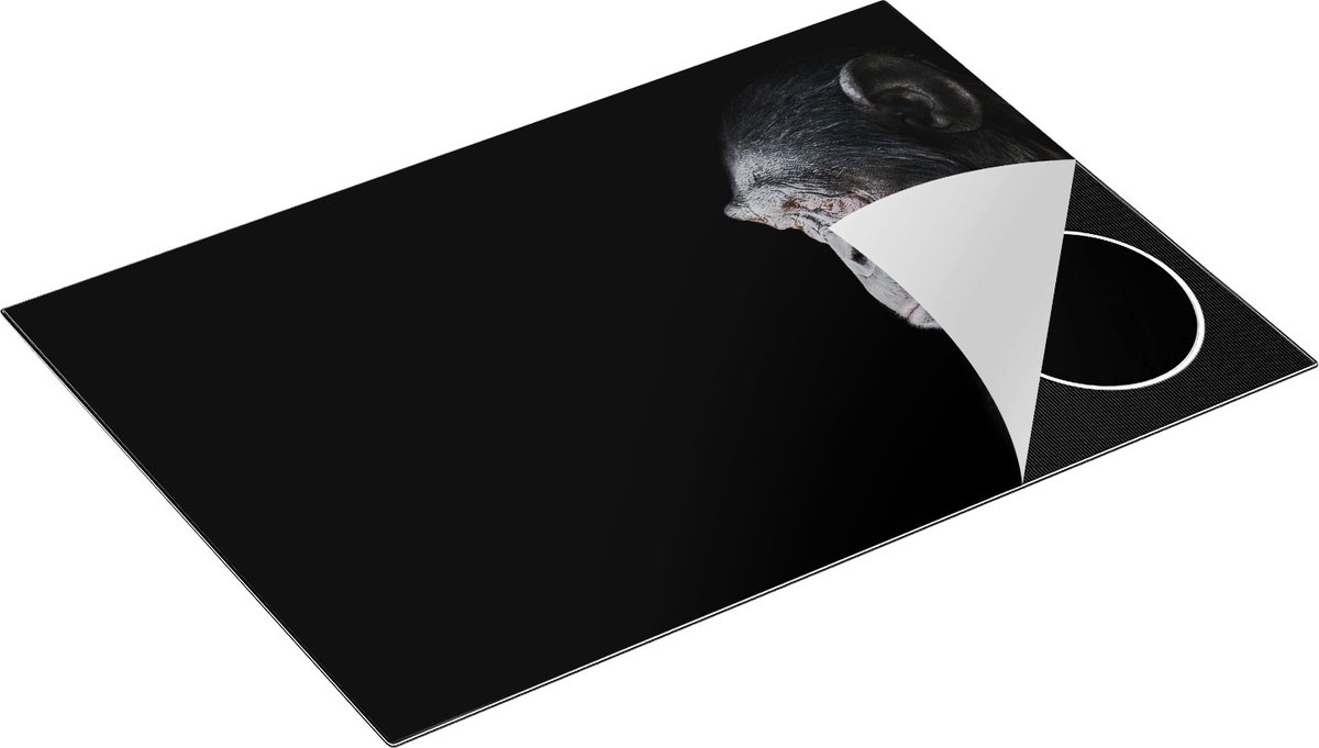 Chefcare Inductie Beschermer Chimpansee Aap op Zwart Achtergrond - 75x50 cm - Afdekplaat Inductie - Kookplaat Beschermer - Inductie Mat