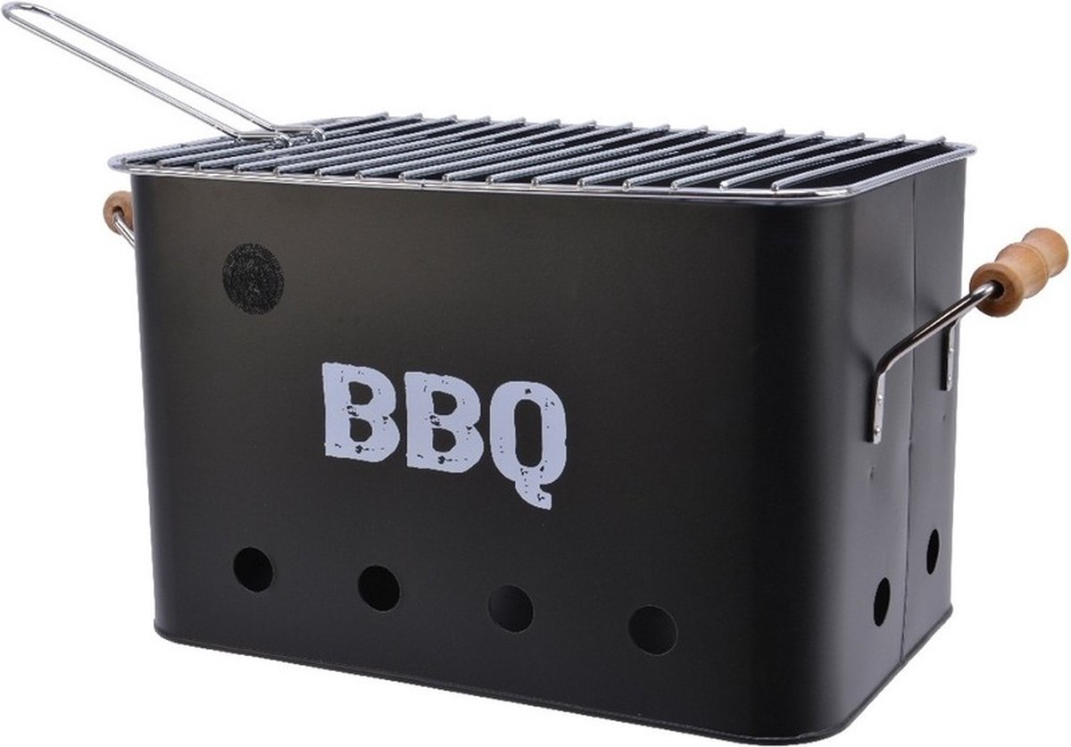 Zwarte houtskool barbecue/bbq emmer 33 x 21 cm rechthoekig - Houtskoolbarbecues