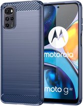 Motorola Moto E32 - E32S Hoesje - MobyDefend TPU Gelcase - Geborsteld Metaal + Carbonlook - Navy Blauw - GSM Hoesje - Telefoonhoesje Geschikt Voor Motorola Moto E32 - Moto E32S