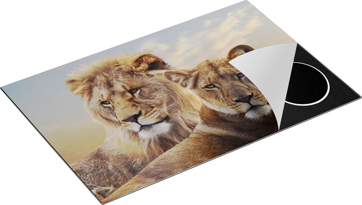 Chefcare Inductie Beschermer Leeuw en Leeuwin - 80x50 cm - Afdekplaat Inductie - Kookplaat Beschermer - Inductie Mat