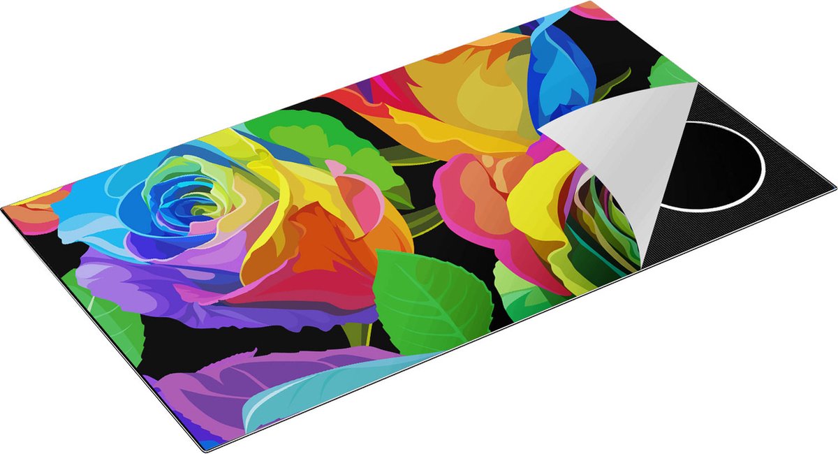 Chefcare Inductie Beschermer Kleurrijke Rozen - Bloemen - Abstract - 95x50 cm - Afdekplaat Inductie - Kookplaat Beschermer - Inductie Mat