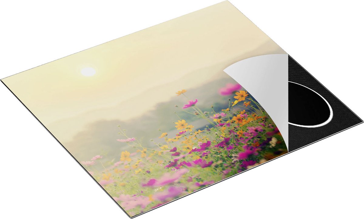 Chefcare Inductie Beschermer Bloemenveld met Kosmos - Zonsondergang - 58,3x51,3 cm - Afdekplaat Inductie - Kookplaat Beschermer - Inductie Mat