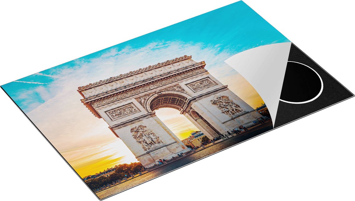 Chefcare Inductie Beschermer Arc de Triomphe in Parijs met Zonsondergang - 78x52 cm - Afdekplaat Inductie - Kookplaat Beschermer - Inductie Mat