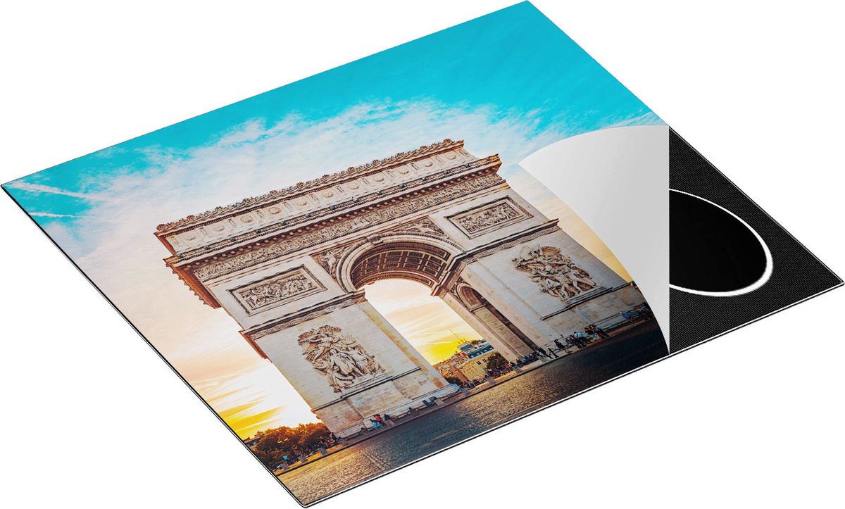 Chefcare Inductie Beschermer Arc de Triomphe in Parijs met Zonsondergang - 60x52 cm - Afdekplaat Inductie - Kookplaat Beschermer - Inductie Mat