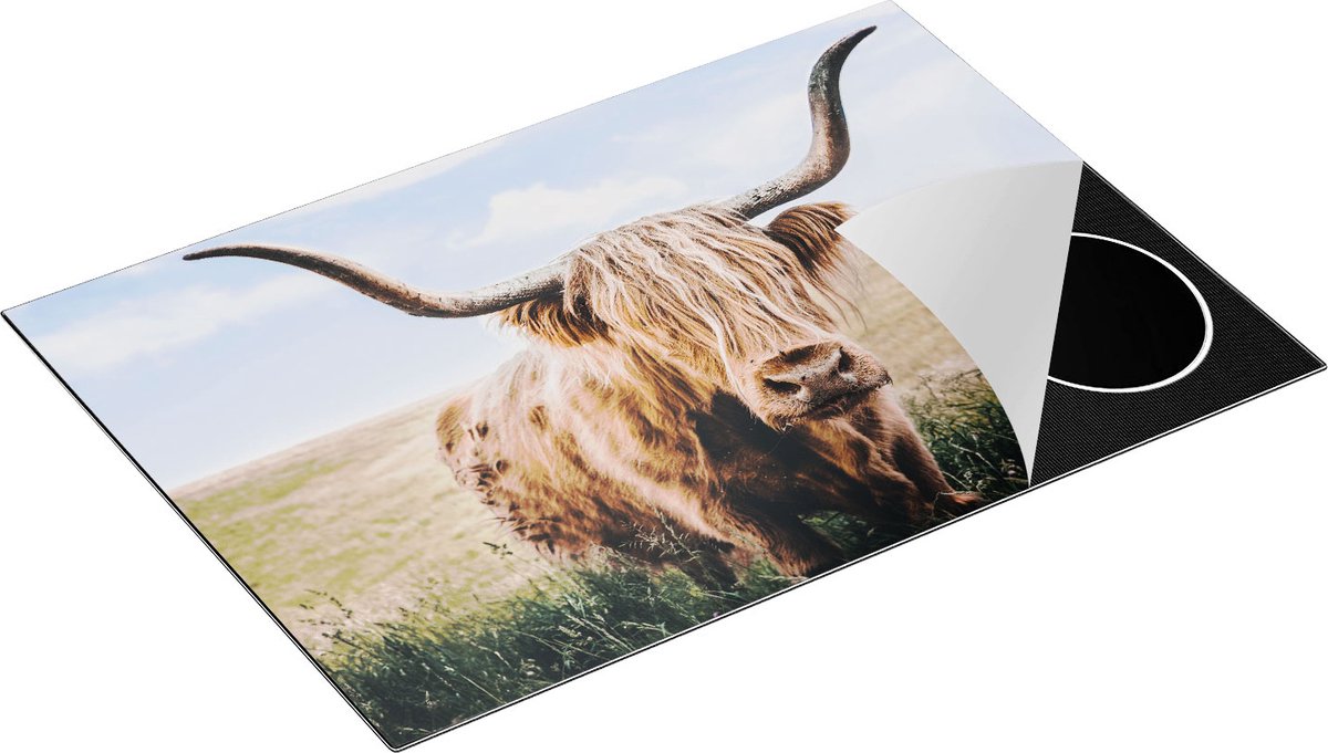Chefcare Inductie Beschermer Schotse Hooglander Koe in de Wei - 75x50 cm - Afdekplaat Inductie - Kookplaat Beschermer - Inductie Mat