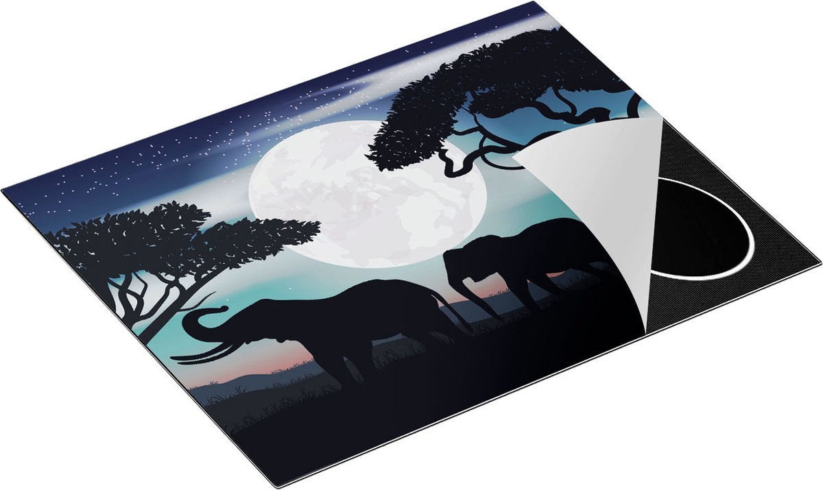 Chefcare Inductie Beschermer Olifanten Silhouet tijdens Volle Maan - 65x55 cm - Afdekplaat Inductie - Kookplaat Beschermer - Inductie Mat