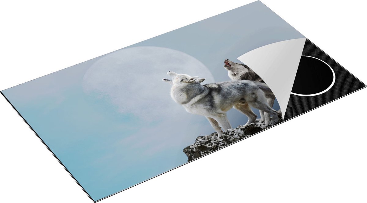 Chefcare Inductie Beschermer Twee Wolven Die Huilen tijdens Volle Maan - 89,6x51,6 cm - Afdekplaat Inductie - Kookplaat Beschermer - Inductie Mat