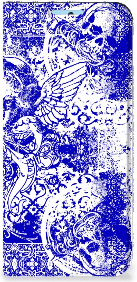 Mobiel BookCase Xiaomi Redmi Note 11/11S Angel Skull Blauw