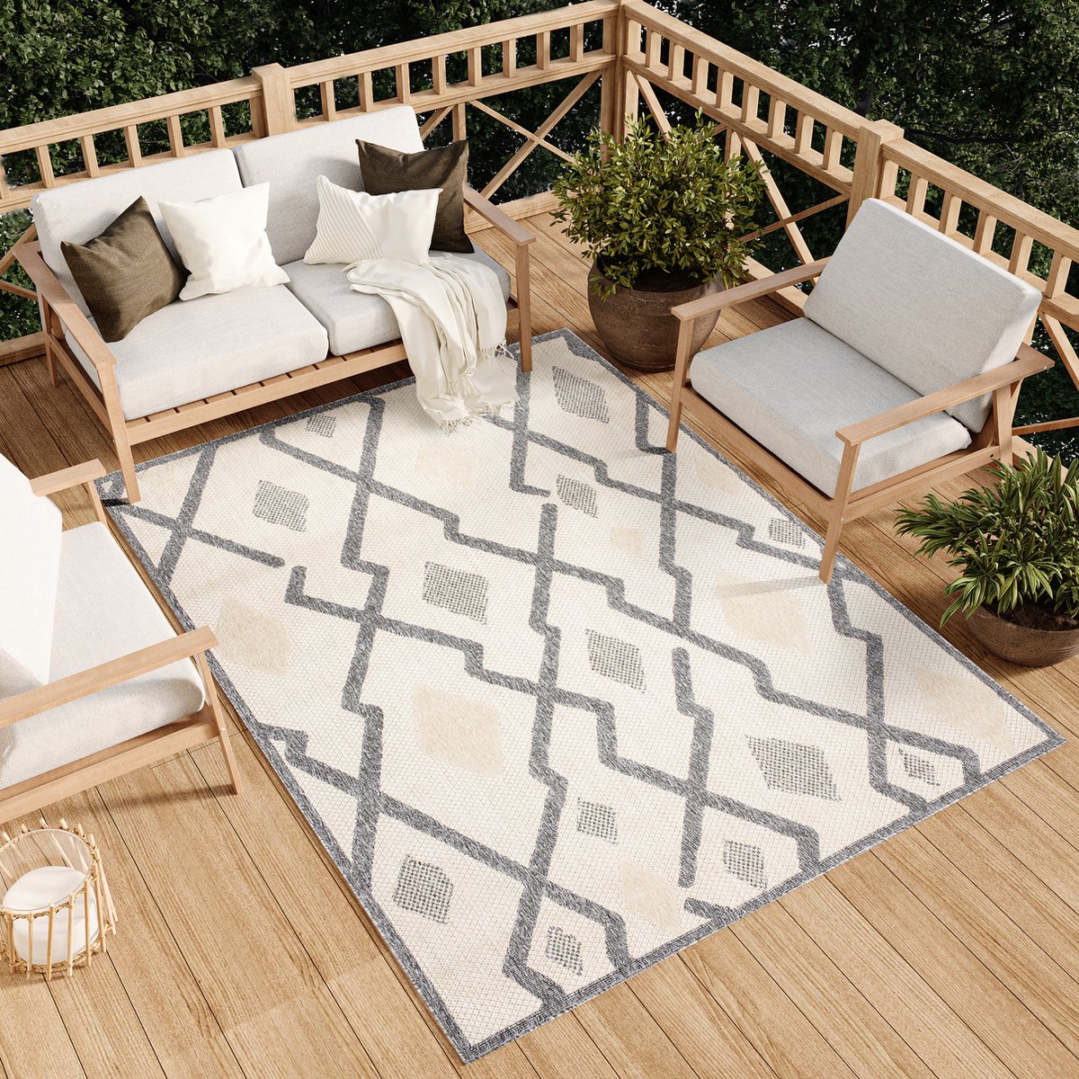 Tapiso Viera Tuintapijt Vloerkleed Beige Grijs Modern Binnen Maat- 120x170