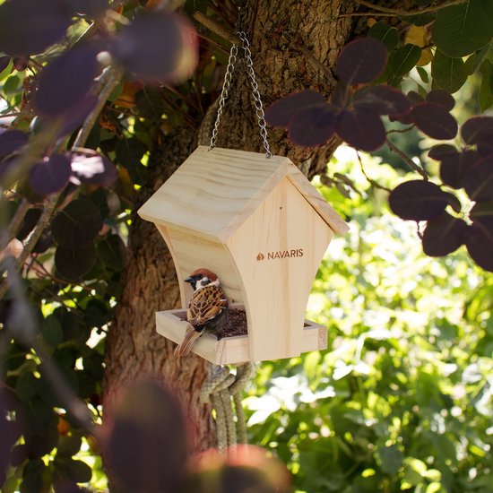 Navaris vogelvoederhuisje bouwpakket van hout – Doe-het-zelf vogelhuisje - Houten voederhuisje om zelf te bouwen - Vogelhuisje knutselset van blank hout - Navaris