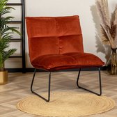 Bronx71® Fauteuil velvet Malaga koper - Zetel 1 persoons - Relaxstoel - Fauteuil koper - Kleine fauteuil - Fauteuil velvet - Velours - Fluweel stof
