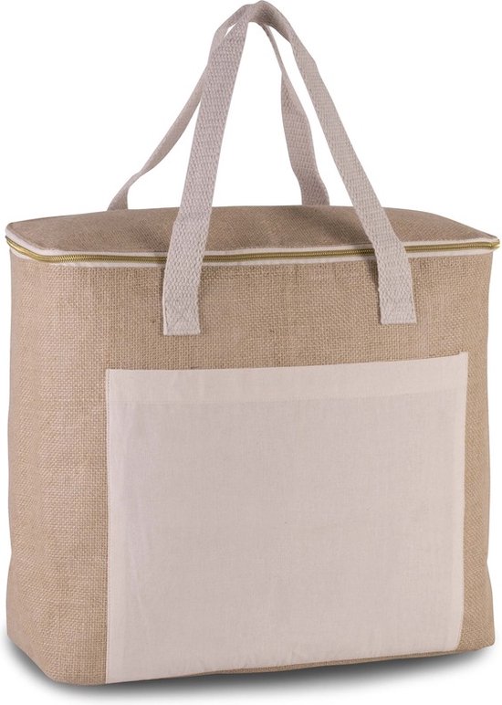 Grote strand koeltas jute/canvas 20 liter en 38 x 32 x 16 cm met 3x stuks 1000 grams koelelementen blauw van Merkloos — afbeelding 3