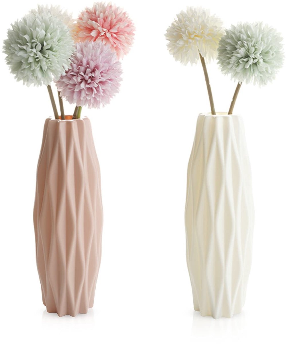 SolidKeus - Set van 2 Plastic Vazen voor Bloemdecoratie in Nordic Stijl
