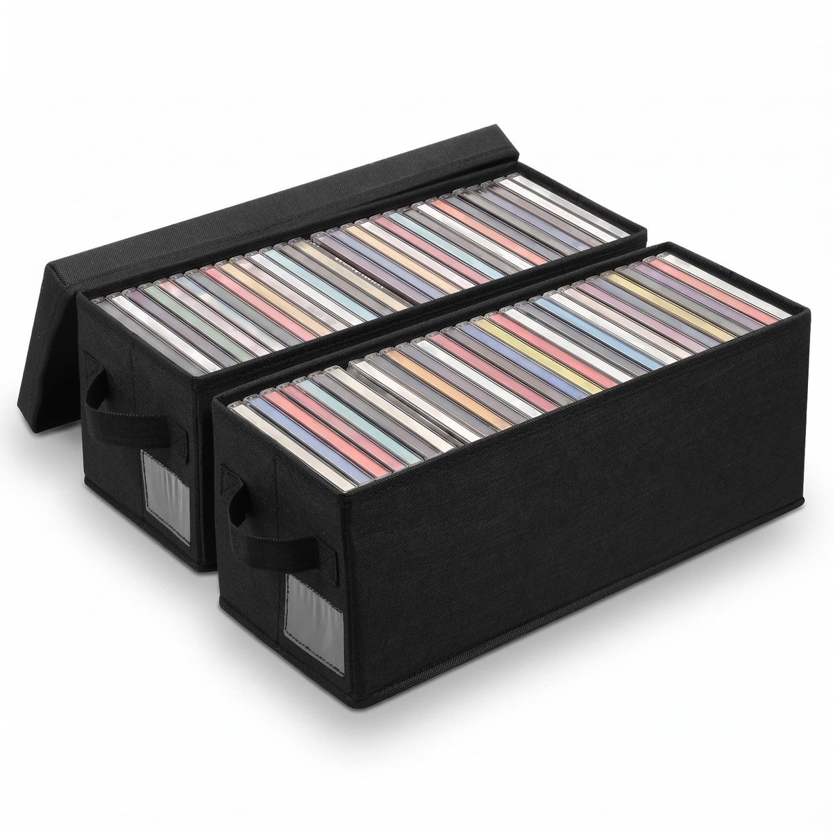 SolidKeus - Set van 2 Zwarte CD-opbergdozen met Handvatten