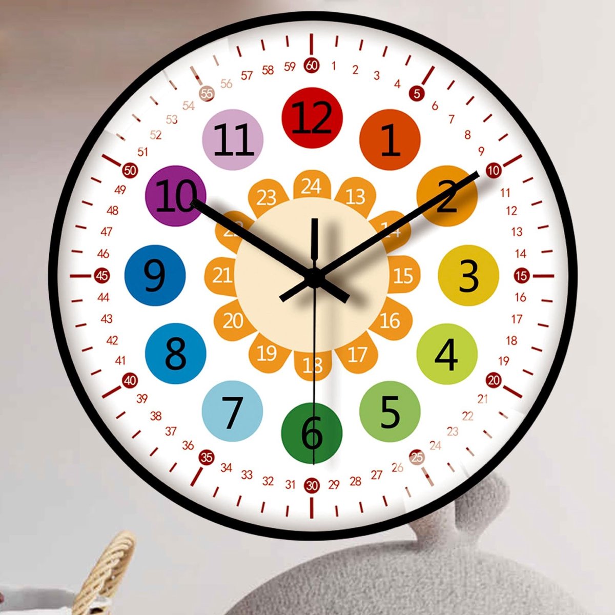 SolidKeus - Stil Kinderen Wandklok zonder Tikkende Geluiden, 20 cm
