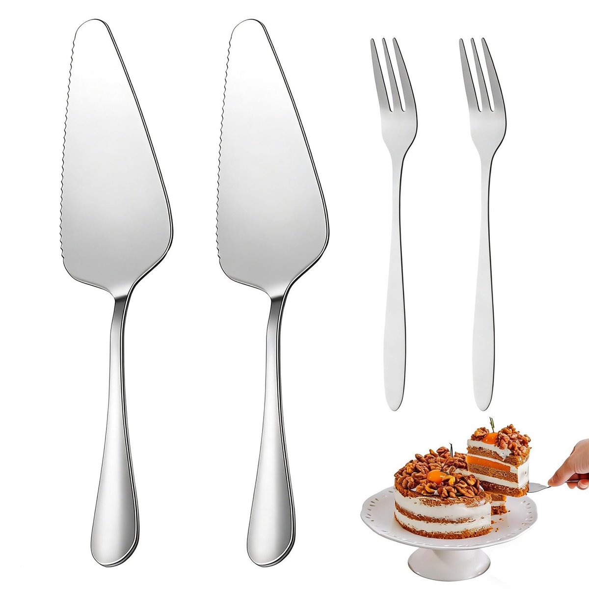 SolidKeus - 4-Piece RVS Taart Serveerset - Inclusief Taartlifters en Dessertvorken