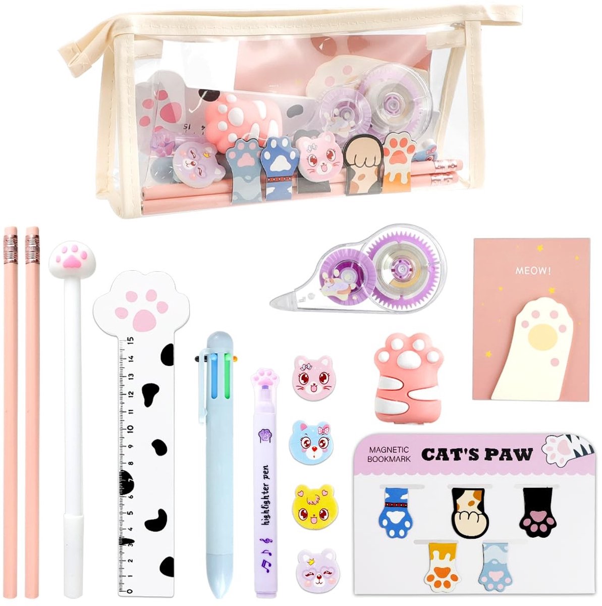 SolidKeus - 19-delige Stationery Set met Schattige Poot Ontwerpen