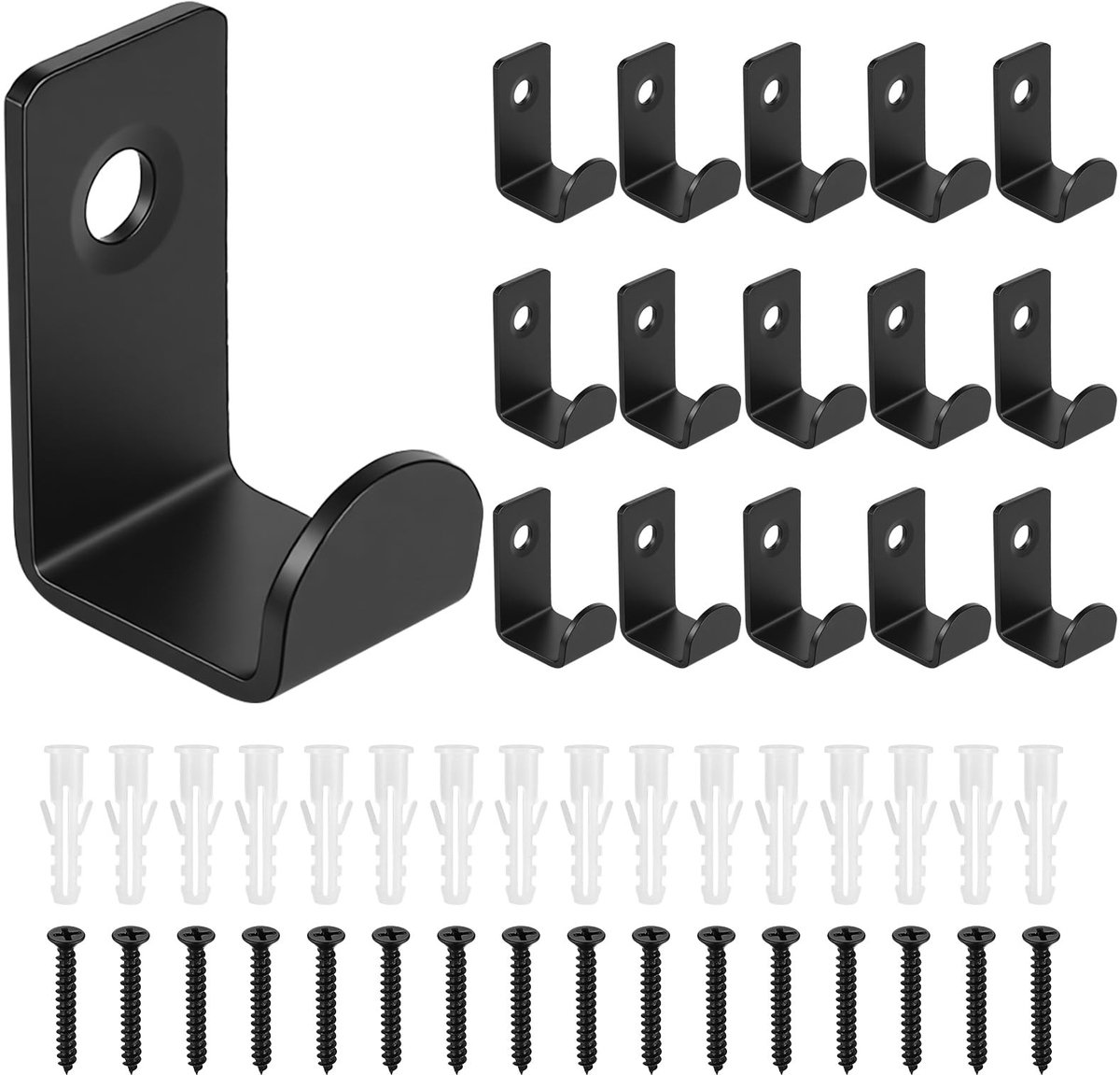 SolidKeus - Set van 16 Zwarte Wandhaken van Roestvrij Staal